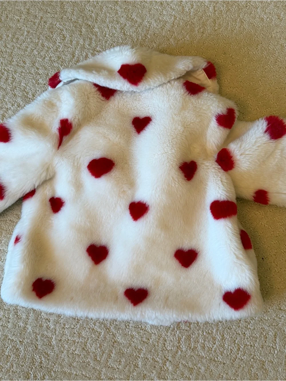 Infant Girls Janie and Jack White Faux-Fur Jacket with Red Heart Print